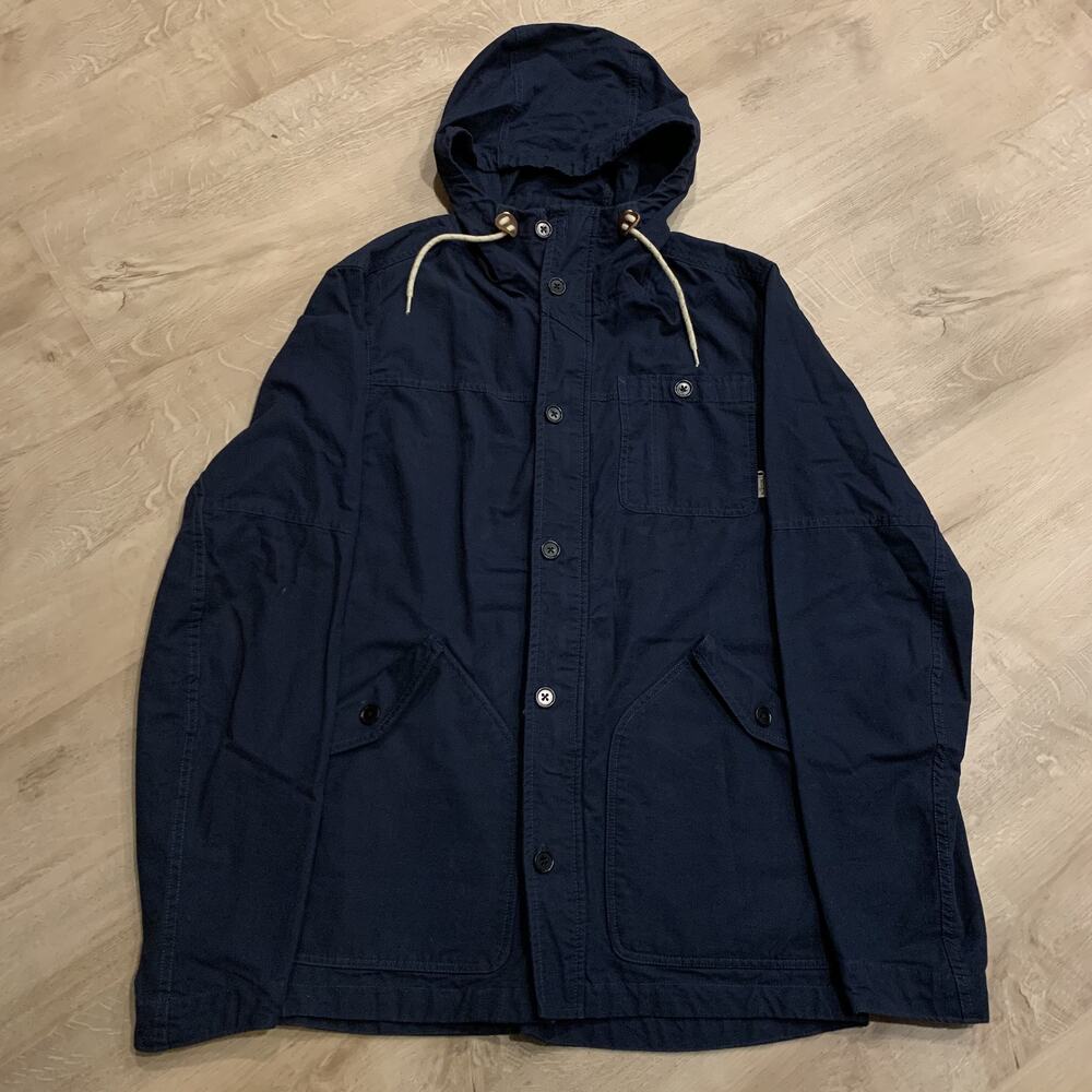 Burton Durable Goods Cotton Hooded Jacket Navy Blue Full Button/Zip Men's Small